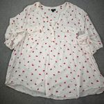 Torrid Harper Lips Lollipop Flirty Blouse Women's 4/4X V-Neck White Red Pockets Photo 0