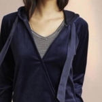 Saturday Sunday by Anthropologie Navy Velvet Faux Wrap Hoodie Photo 0