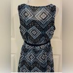 AB Studio  Blue Print Sleeveless Belted Defined Waist Knee Length Dress M Photo 6