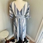 June & Hudson Tie Sleeve Striped Midi Dress, Blue/White, Size XL, NWOT Blue Photo 3