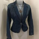 St. John Collection Y2K Dark Navy denim jean blazer jacket one button pockets long sleeve #preppy #grunge #goth dark academia #steampunk office siren core #2000s Size S-Measurement in pics Photo 1