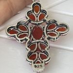 925 Sterling Silver Handmade Carnelian Gemstone Cross Necklace Womens Jewelry Orange Photo 6