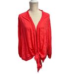 Lovestitch Kimono Top Womens S Red Floral Textured Flowy Tie Front Boho Beachy Photo 4