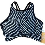 Kona Sol  Women's Black Striped Longline Twist Bikini Top - Size Small - NWT Photo 0