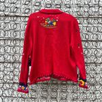 Vintage 90s Ugly Christmas sweater cardigan sledding teddy bears Americana bold Red Size L Photo 1