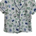 Kate Spade  Blue Green Novelty Coffee Print Satin Pajama Top Cozy Feminine XS Photo 3