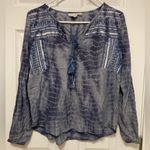 Lovestitch  Blue Tie Dye V Neck Long Sleeve Peasant Blouse Photo 0