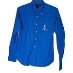 Ralph Lauren Blue Button Up White Nautical Embroidered Long Sleeve Shirt Size 10 Photo 0