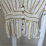 One Clothing  White and Gold Button Front Peplum Blouse Size Small Photo 4