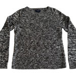 Lands' End BLK GRY Marled Drifter Sweater Soft Cotton BasketWeave Knit Crewneck L Photo 0