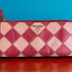Prada Authentic  vintage Y2K Saffiano leather checkered long wallet pink gold Photo 0