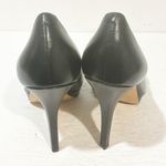 Coach  Aliya Size 6.5 Open Toe Peek Toe Black Leather Stilettos High Heels Logo Photo 5