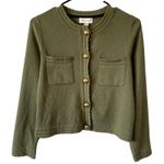 FREE ASSEMBLY NWOT Button Down Knit Cardigan Size Small Short Length Olive Green Photo 0