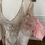 Luxxel White Crochet Lace Nude Mesh Sheath Dress Long Sleeves XS Photo 5