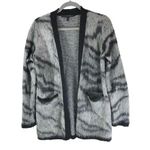 White House | Black Market  Cardigan Sweater Faux Fur Animal Print Gray Black S Photo 0