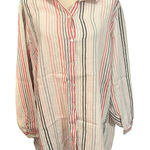 Love Linen J Jill 100% Linen Striped Lagenlook Button Down Essential Top Sz 3X Pink Photo 0