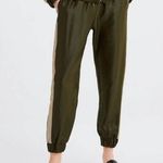 ZARA  Jogger Track Pants Army Green Metallic Gold Shiny Textured Size Small NWT Photo 0