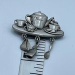 Vintage Pewter tea lovers brooch by J.J. Silver Photo 4