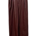 Sally LaPointe Women's Burgundy Faux Leather Straight Pants Size 14 Brown Photo 2