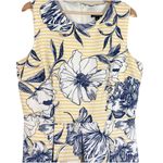 R & K Dress Yellow Stripes Blue Floral Pleated Skirt Knee Length Retro Size 14 Photo 1