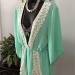 Illa Illa Womens M Green White Lace Keyhole Bck Romper Jumper Short Bell Sleeves Photo 1