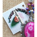 Brand New Agata Beaded Pendant Necklace Pink Purple Iridescent Oval Stone 17" Photo 5