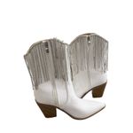 Berness Cow Girl Boots Size 5.5 Pointed Toe Block Heel Rhinestone Fringe White Photo 5