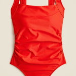 J.Crew NWT  Nia Ruched Squareneck One-piece Swimsuit Bathing Red Arroyo Photo 0