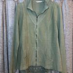 Soft Surroundings  Green Zip Up Crochet Back Panel Lightweight Jacket Size Medium Photo 1