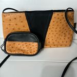 Ostrich Tan and Black Shoulder Bag and coin purse Photo 0