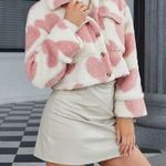 Pink Heart Crop Teddy Coat Size L Photo 2