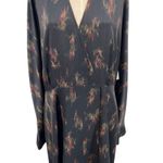 Vince Wisteria Wrap Dress Midi Satin Long Sleeve Black Size XL *Damaged Photo 4