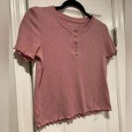 American Eagle Dusty Rose Ribbed Stretchy Short Sleeve Crop Top Henley Size XS Photo 2
