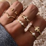 Boutique 6pc Faux Pearl Gold Ring Set  Photo 0