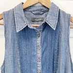 Level 99 Shirt Dress Womens Small Chambray Tencel Linen Pintuck Minimal Coastal Blue Photo 4