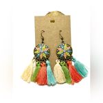 NEW INVENTORY! Antiqued Bronze Boho Enamel, Tassel and Rhinestone Earrings.​ Photo 3