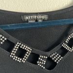 EUC Attitude Bedazzled Cut Out Peekaboo Black Silver Top sz XL Photo 1