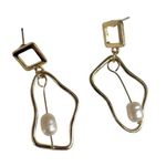 Modernist Abstract Gold tone Earrings with Real Pearl Drops Photo 4