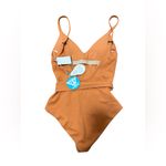 NWT WET Athena One Piece V Neck belted Swimsuit Scoop Back In Terracotta Small Orange Photo 4