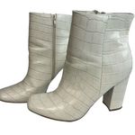 Bamboo  White Croc Block 4 Inch Heel Ankle Boots Zip Side Gogo Bootie Womens 11 Photo 0