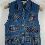 Dress Barn Denim Vest Embroidered Floral Cotton Sleeveless Top Blue Size Small Photo 0
