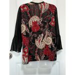 Susan Graver Womens Black Paisley Print V Neck 3/4 Sleeve Top Medium Blouse Work Photo 1
