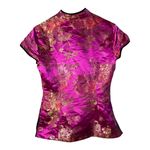 Robbie Bee  Floral Asian Style Top‎ Pink Gold Mandarin Collar Women Size 8 Photo 3