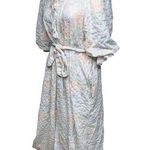 Vtg 1980s Miss Elaine White Pastel Floral Lace Trim True Wrap Front Robe L Size L Photo 0