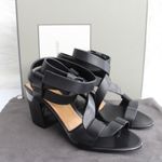 Tom Ford  Black Strappy Leather Toe Ring Metallic Tan Block Heel Sandals Photo 3