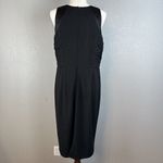 Halston Heritage  Women Sheath Cocktail Dress Size 14 Black Shimmer Ruched Bodice Photo 3