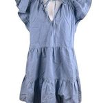 Pinch Cotton Ruffle Relaxed Peasant Coastal Dress Size Small Blue Photo 0