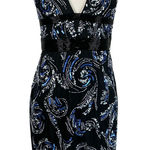 Aidan Mattox Beaded Deep V-Neck Midi Sheath Sparkly Cocktail Dress Black Size 8 Photo 0