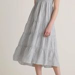 Quince 100% European Linen Smocked Midi Dress Navy Blue & White Fabric sz Small Photo 0