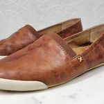 Frye Melanie Shoes Womens 7 Cognac Brown Leather Embossed Logo Slip On Flats Photo 4